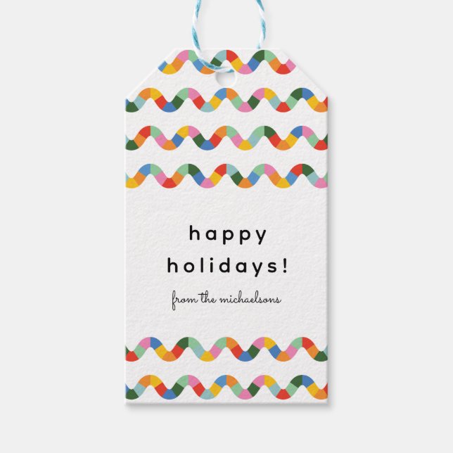 Colourful Wavy Line Stripes Gift Tag (Front)