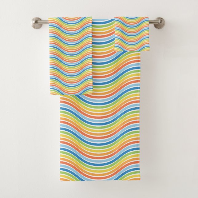 Colourful Wavy Lines Bath Towel Set (Insitu)