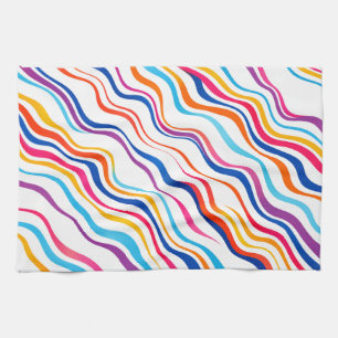 Colourful Wavy Lines Pattern – Modern Abstract Sea Tea Towel