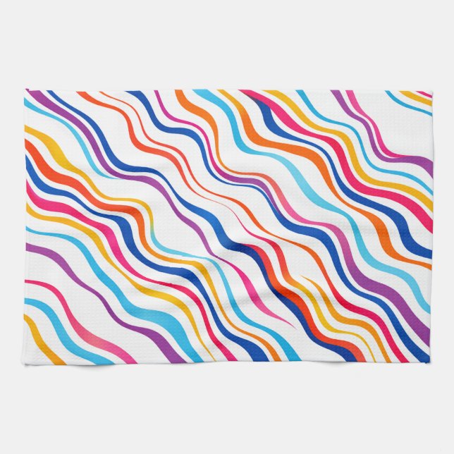 Colourful Wavy Lines Pattern – Modern Abstract Sea Tea Towel (Horizontal)