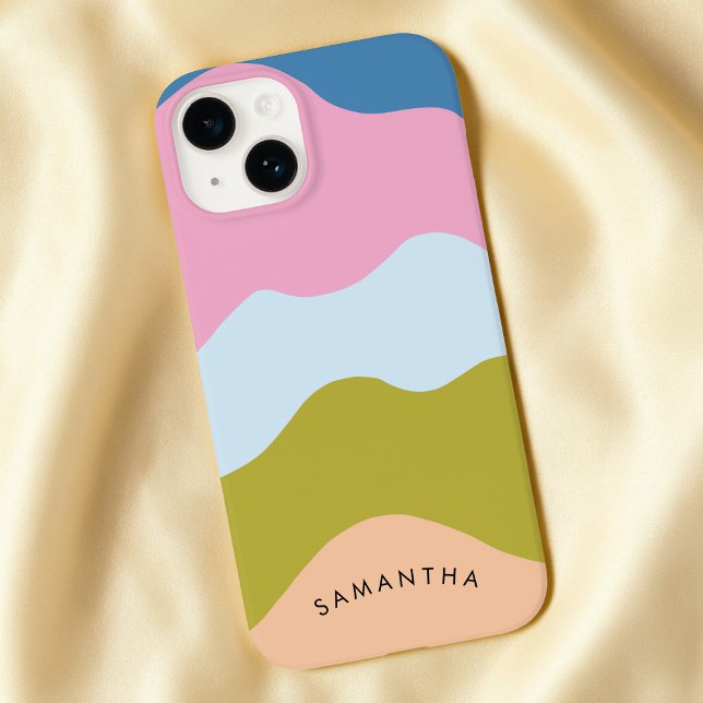 Colourful Wavy Pattern with Personalised Curvy Nam Case-Mate iPhone Case (Colorful Wavy Pattern with Personalized Curvy Name Case-Mate iPhone Case)