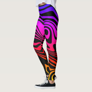 Colourful Wavy Stripe Colourful Black Leggings