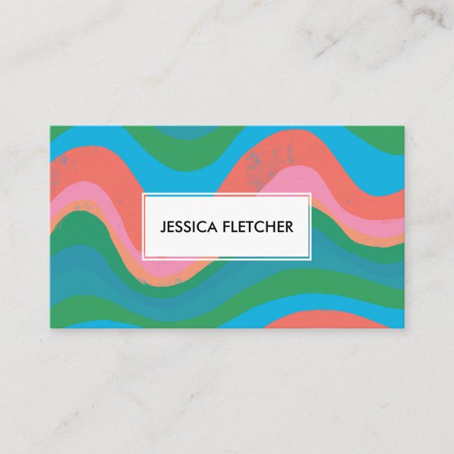 Colourful Wavy Stripes Minimalist Cool Business Card (Front)
