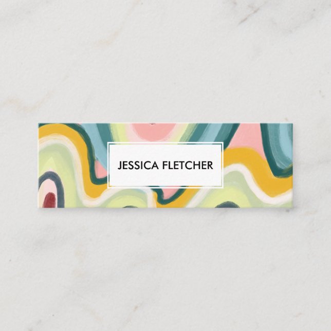 Colourful Wavy Stripes Minimalist Cool Mini Busine Mini Business Card (Front)