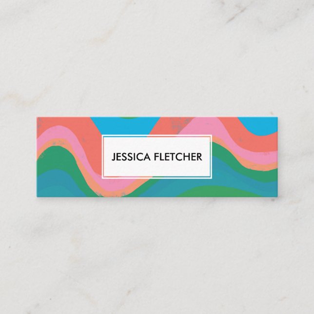 Colourful Wavy Stripes Minimalist Cool Mini Business Card (Front)