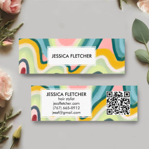 Colourful Wavy Stripes Minimalist Cool QR Code Mini Business Card