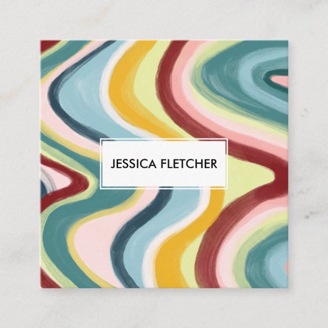 Colourful Wavy Stripes Minimalist Cool Square Business Card (Front)