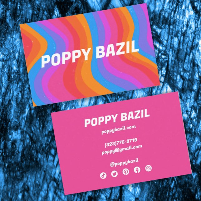 Colourful Wavy Stripes Minimalist Rainbow Bold Pin Business Card (Creator Uploaded)
