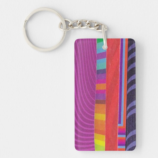 colourful wavy stripes - rectangle key ring (Front)