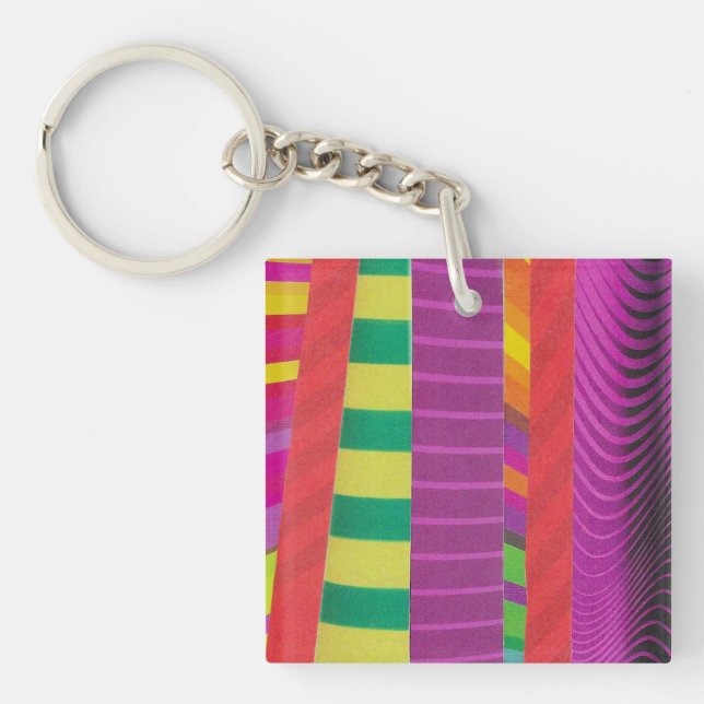 colourful wavy stripes - square key ring (Front)