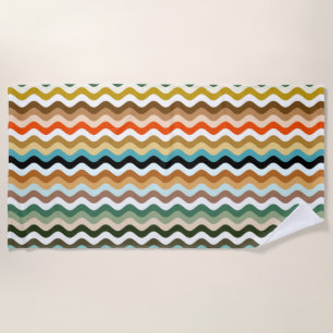 Colourful Wavy Zigzag Multicolored Pattern Beach Towel