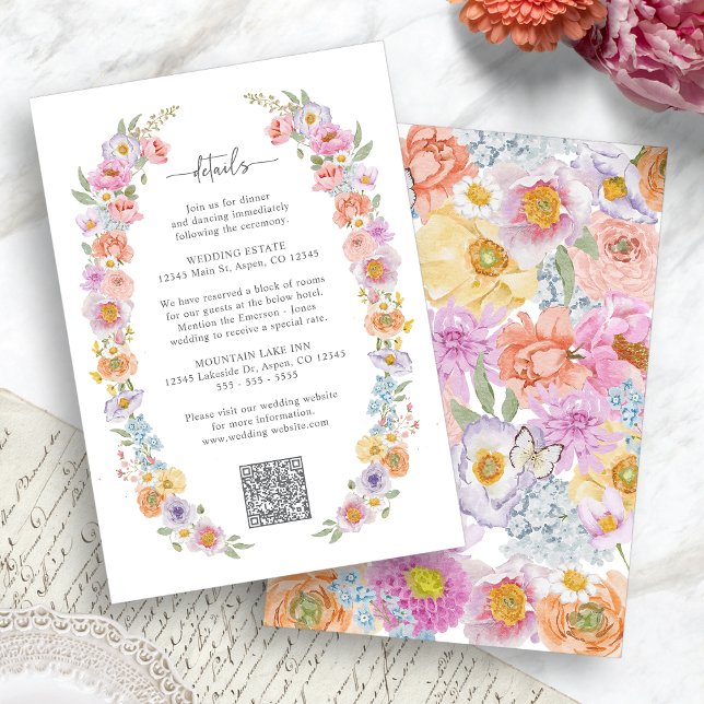 Colourful Wedding Enclosure Card (Bold Colorful Floral Wedding Enclosure Card QR Code by Painted Paperie
)