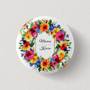 Colourful Wedding Floral Wreath 3 Cm Round Badge