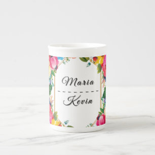 Colourful Wedding Floral Wreath Bone China Mug