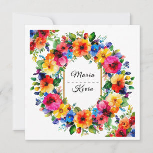 Colourful Wedding Floral Wreath Invitation