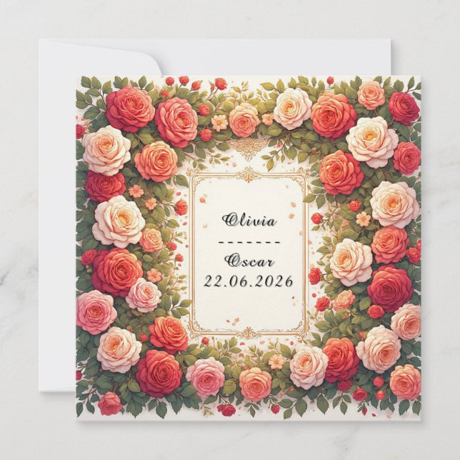 Colourful Wedding Floral Wreath Invitation (Front)