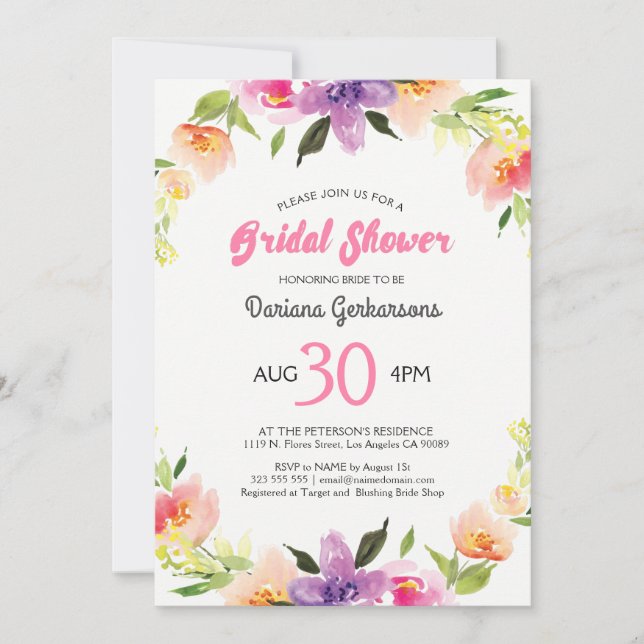 Colourful Wedding Floral Wreath Invitation (Front)