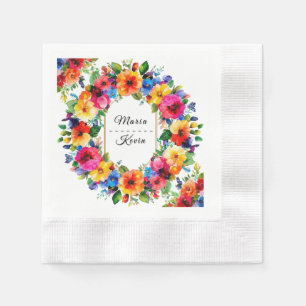 Colourful Wedding Floral Wreath Napkin