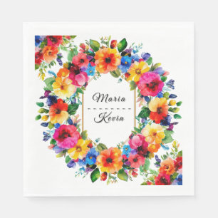 Colourful Wedding Floral Wreath Napkin