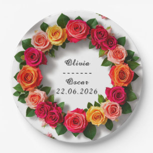 Colourful Wedding Floral Wreath Paper Plate