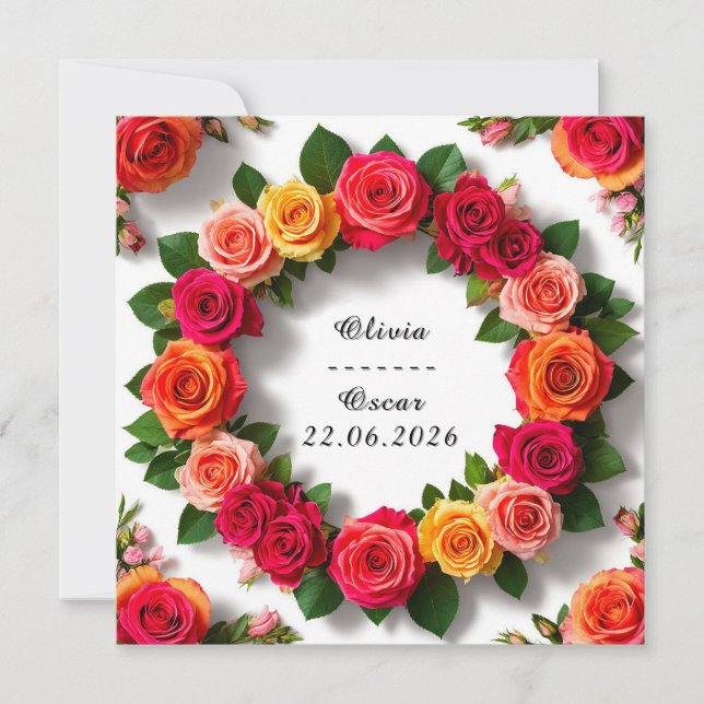 Colourful Wedding Floral Wreath Save The Date (Front)