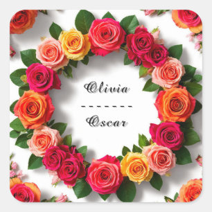 Colourful Wedding Floral Wreath Square Sticker