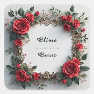 Colourful Wedding Floral Wreath Square Sticker