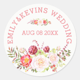 Colourful Wedding Flowers Bouquet & Text Classic Round Sticker