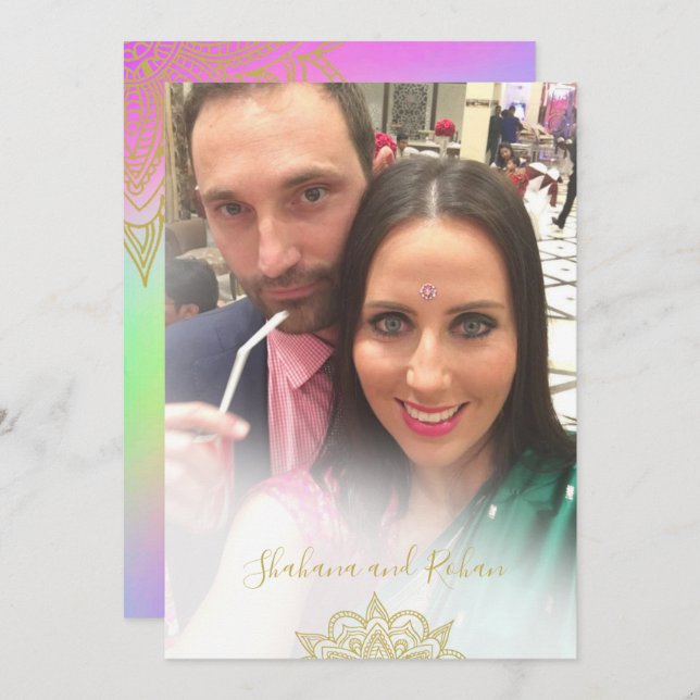  Colourful Wedding Gold Accents Modern  Invitation (Front/Back)