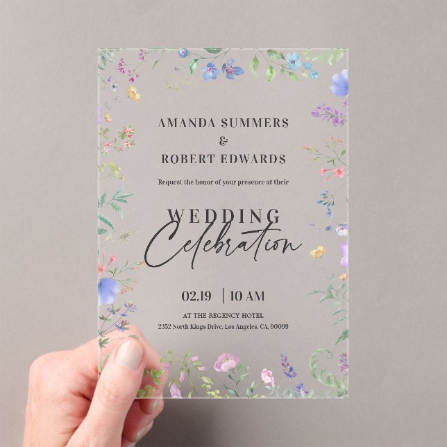 Colourful Wedding Wildflowers Frame  Acrylic Invitations (Insitu (Handheld))