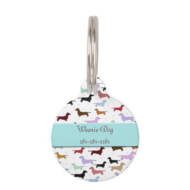 Colourful Weenie Dog Pet Name Tag (Front)