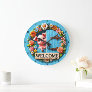 Colourful Welcome Clock Piglet Floral Designs