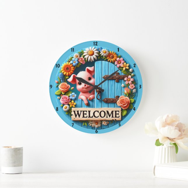 Colourful Welcome Clock Piglet Floral Designs (Home)