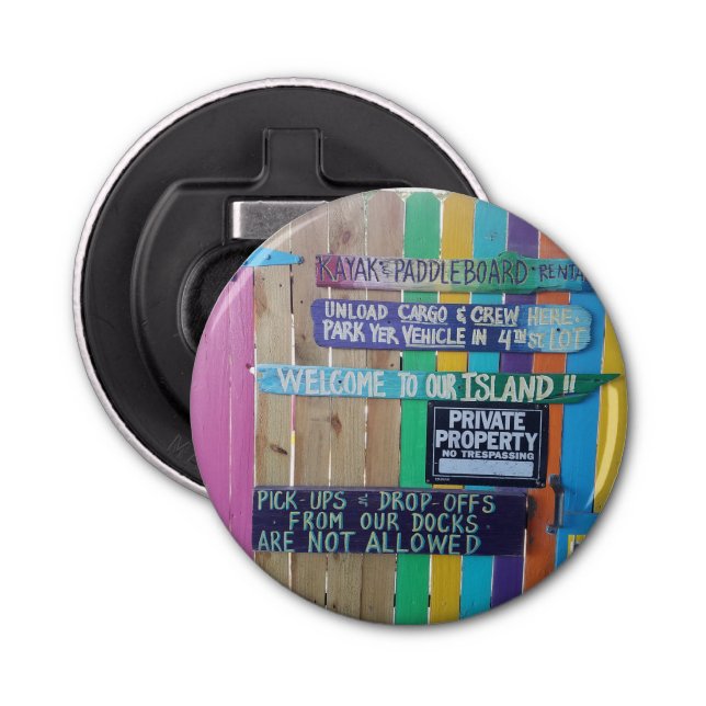 Colourful Welcome Island sign Carribean Bottle Opener (Front)