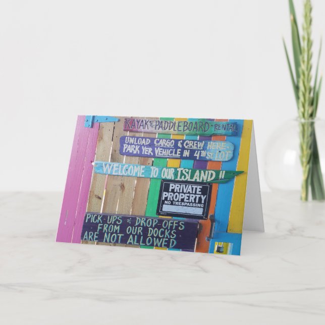 Colourful Welcome Island sign Carribean Card (Front)