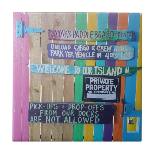 Colourful Welcome Island sign Carribean Ceramic Tile (Front)
