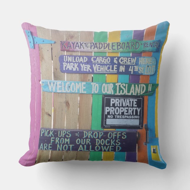 Colourful Welcome Island sign Carribean Cushion (Front)