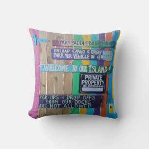 Colourful Welcome Island sign Carribean Cushion