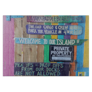 Colourful Welcome Island sign Carribean Cutting Board