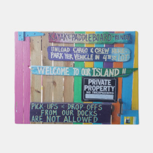 Colourful Welcome Island sign Carribean Doormat