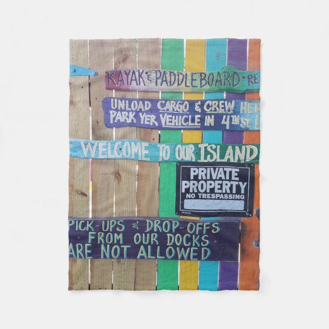 Colourful Welcome Island sign Carribean Fleece Blanket (Front)