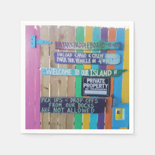 Colourful Welcome Island sign Carribean Napkin