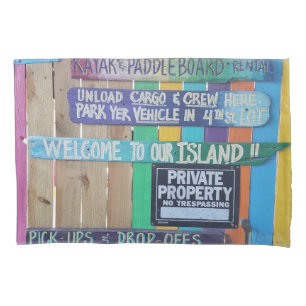 Colourful Welcome Island sign Carribean Pillowcase