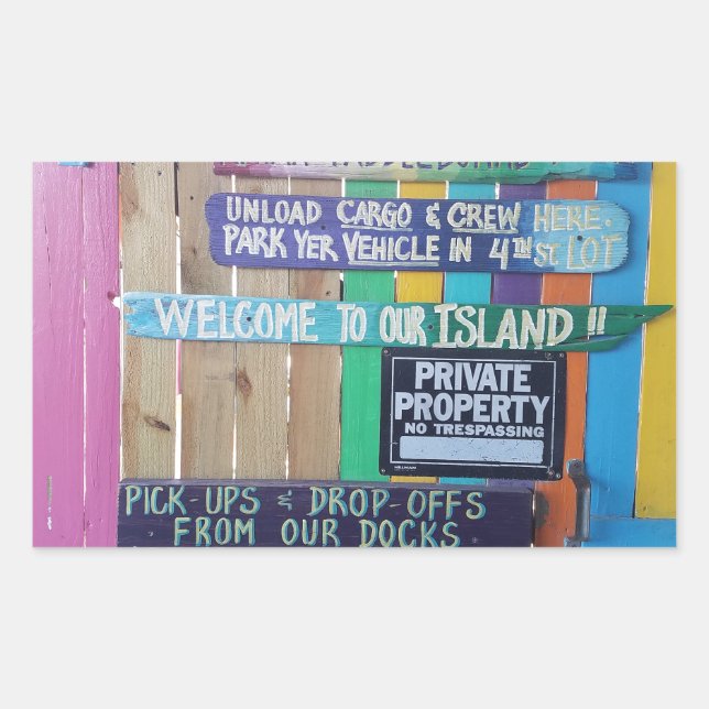Colourful Welcome Island sign Carribean Rectangular Sticker (Front)