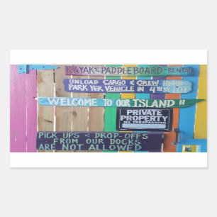 Colourful Welcome Island sign Carribean Rectangular Sticker