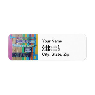 Colourful Welcome Island sign Carribean Return Address Label