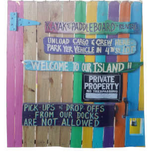 Colourful Welcome Island sign Carribean Shower Curtain