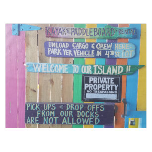 Colourful Welcome Island sign Carribean Tablecloth