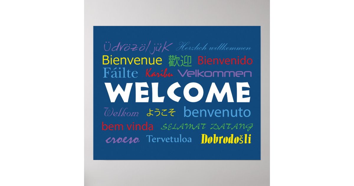 Colourful Many Languages Blue Poster