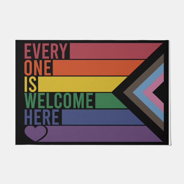 Colourful Welcome Mat, Everyone Is Welcome Here Doormat (Front)
